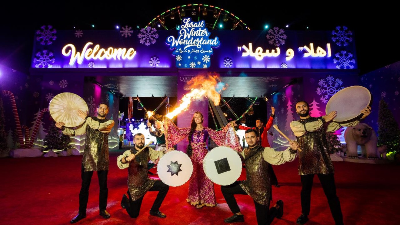 Lusail Winter Wonderland entrance with performers